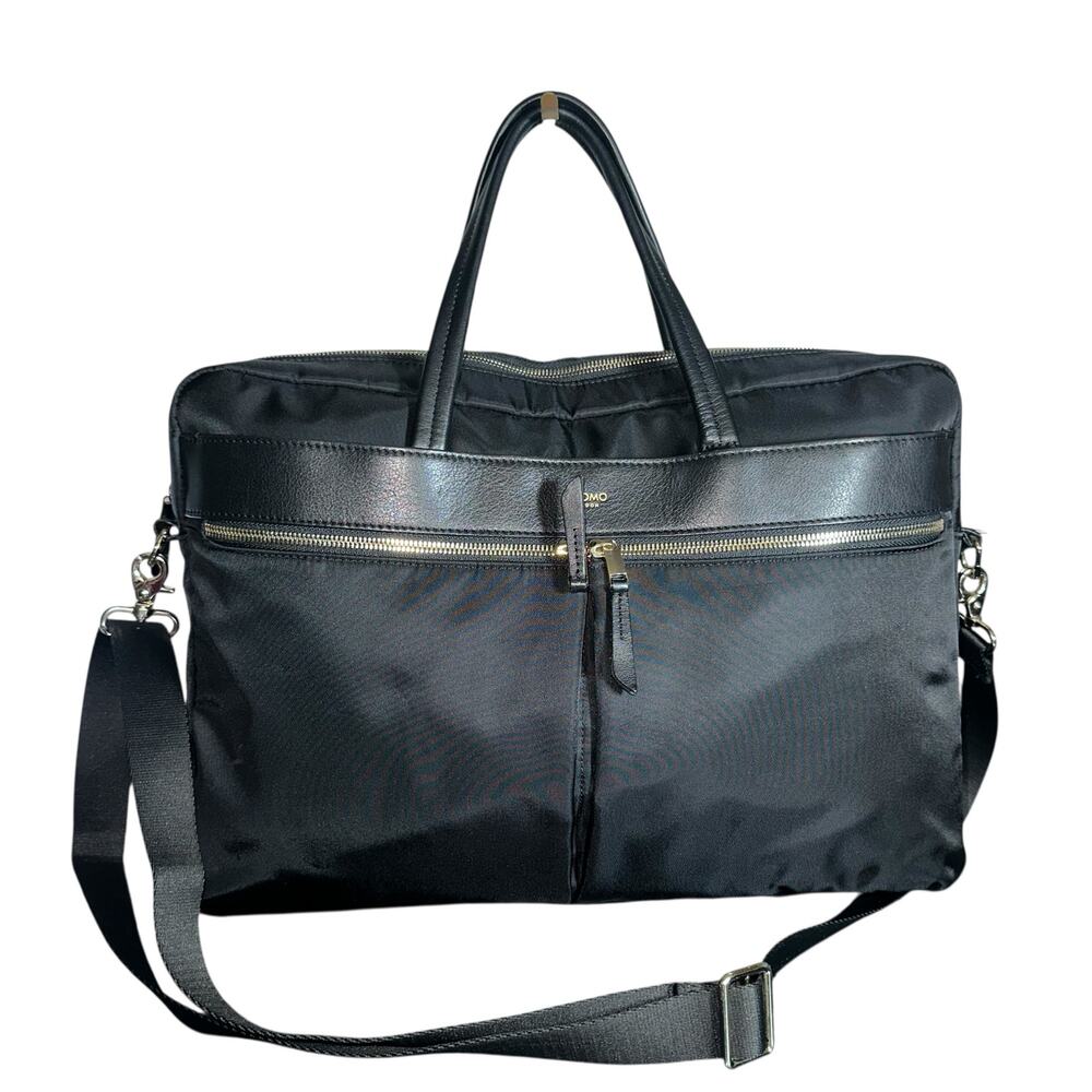 Knomo London Hanover Black Nylon Leather 14” Laptop Briefcase Bag Work Travel